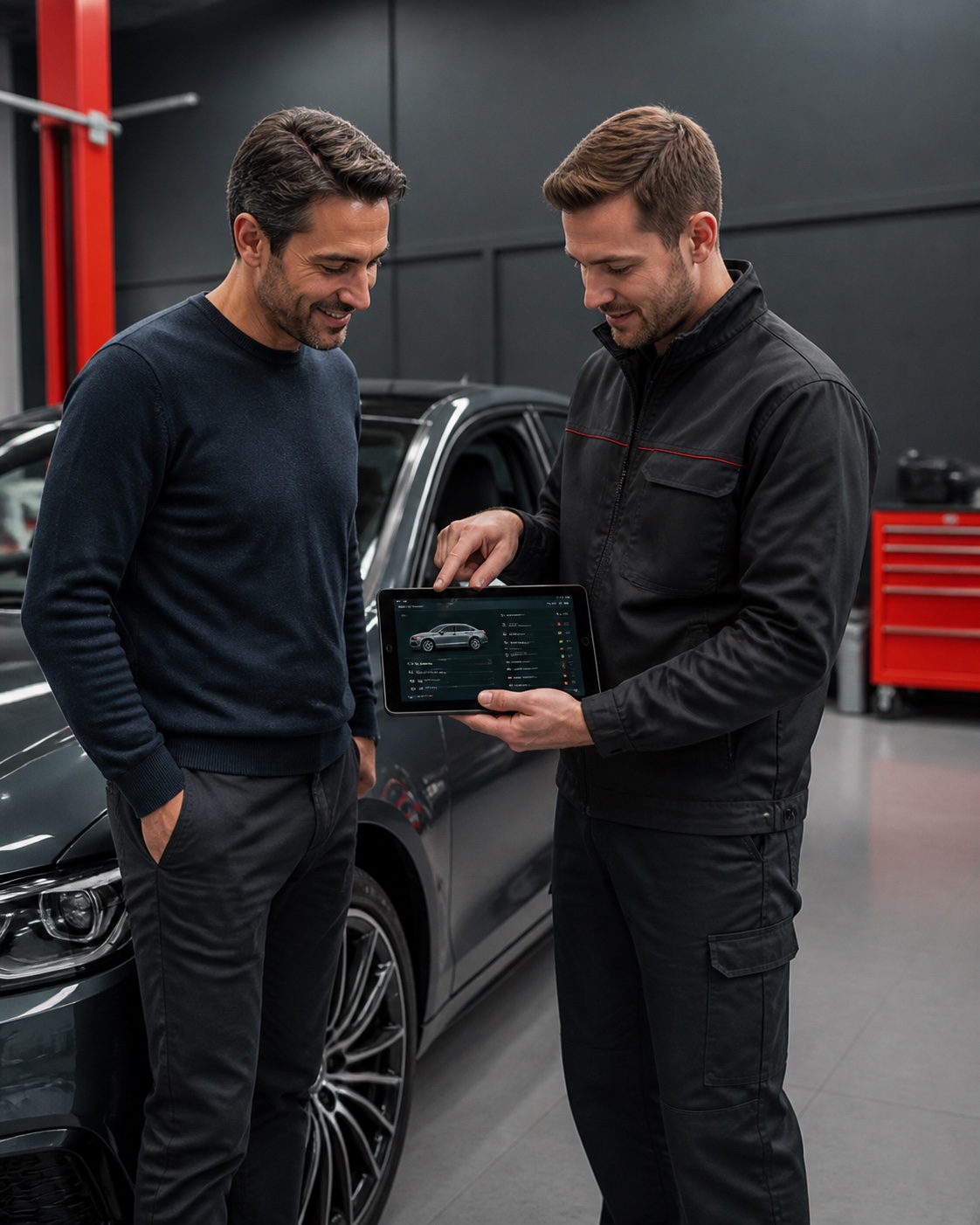 Automotive advisor discussing a tailored care recommendation with a client